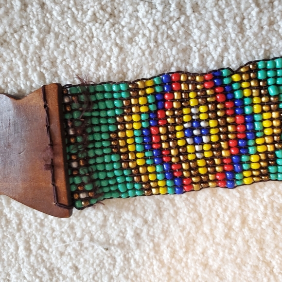 Beaded / wood elastic stretch belt. Bohemian - Picture 7 of 9